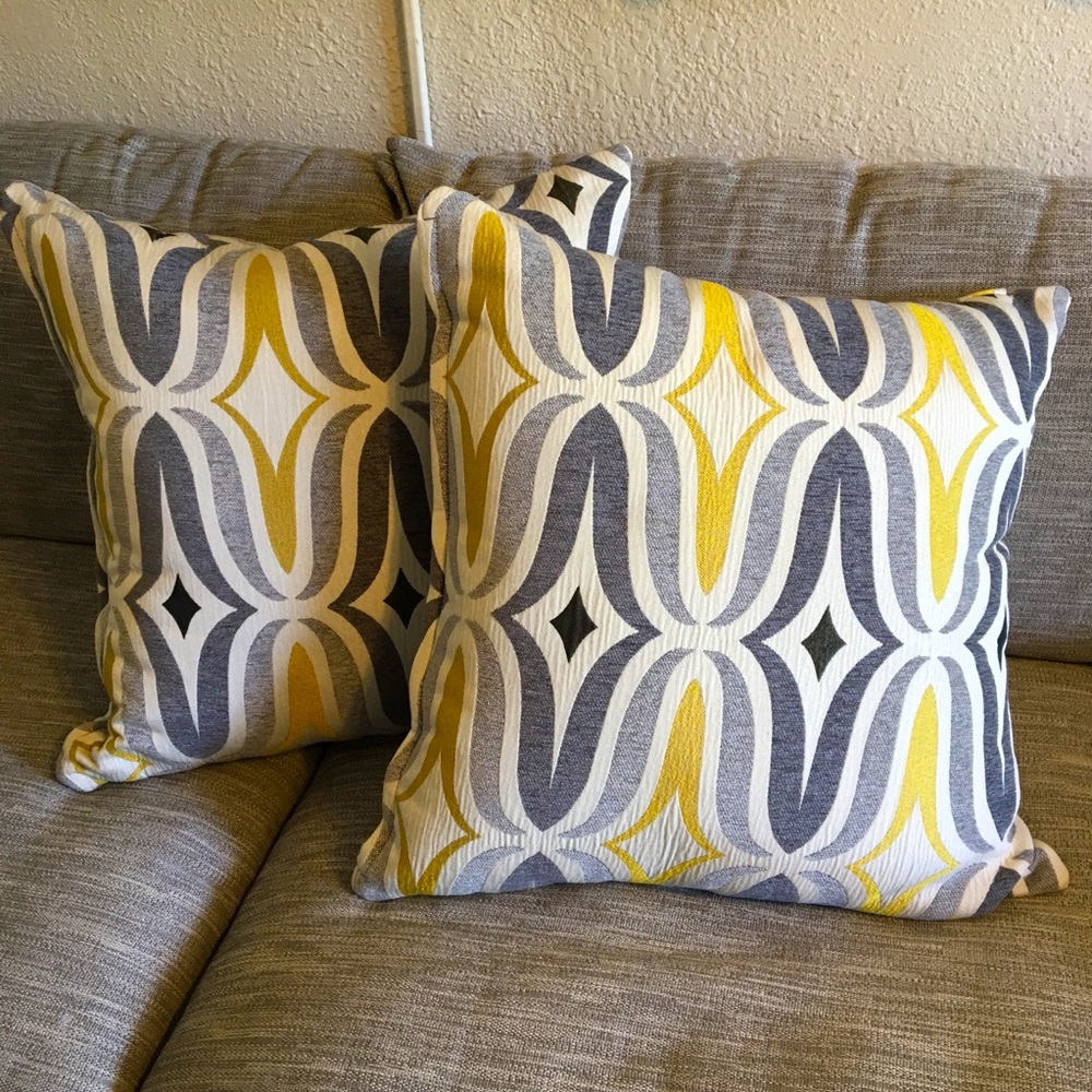 New! Retro Pillows // 2 Yellow and Gray Pillows